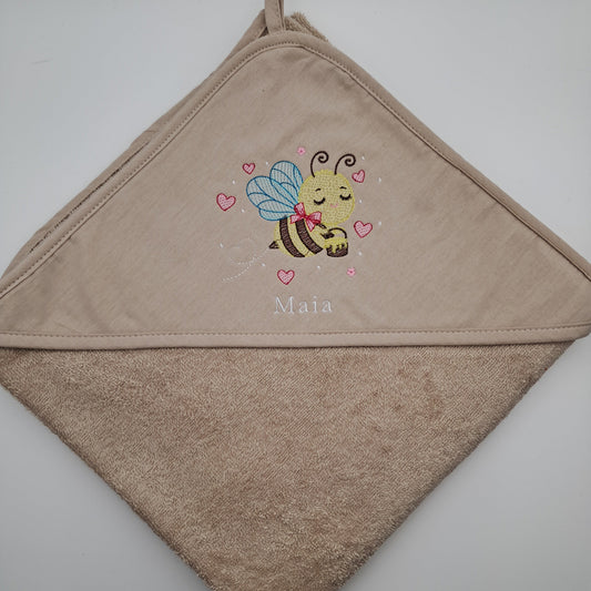 Personalisiertes Kapuzenhandtuch mit Bienen-Stickerei & Namen