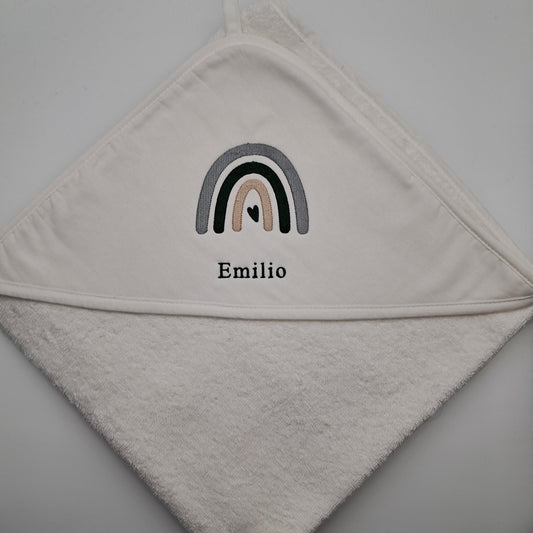 Personalisiertes Kapuzenhandtuch mit Regenbogen-Stickerei & Name