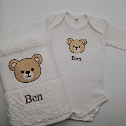 Personalisiertes Babyset - Teddybär (Body & Handtuch)