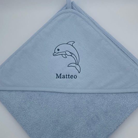 Personalisiertes Kapuzenhandtuch mit Delfin-Stickerei & Namen