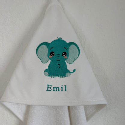 Personalisiertes Kapuzenhandtuch mit Elefant-Stickerei & Name