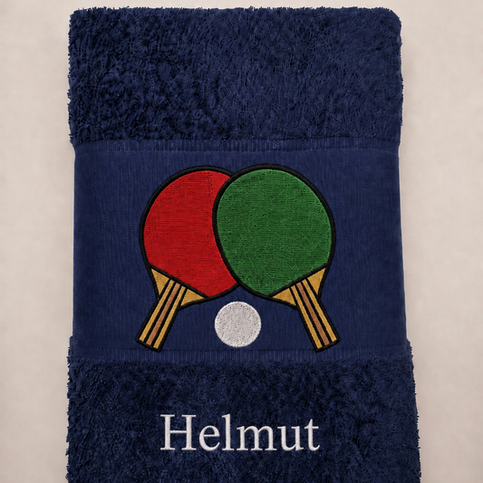 Personalisiertes Handtuch mit Tischtennis-Motiv und Namen